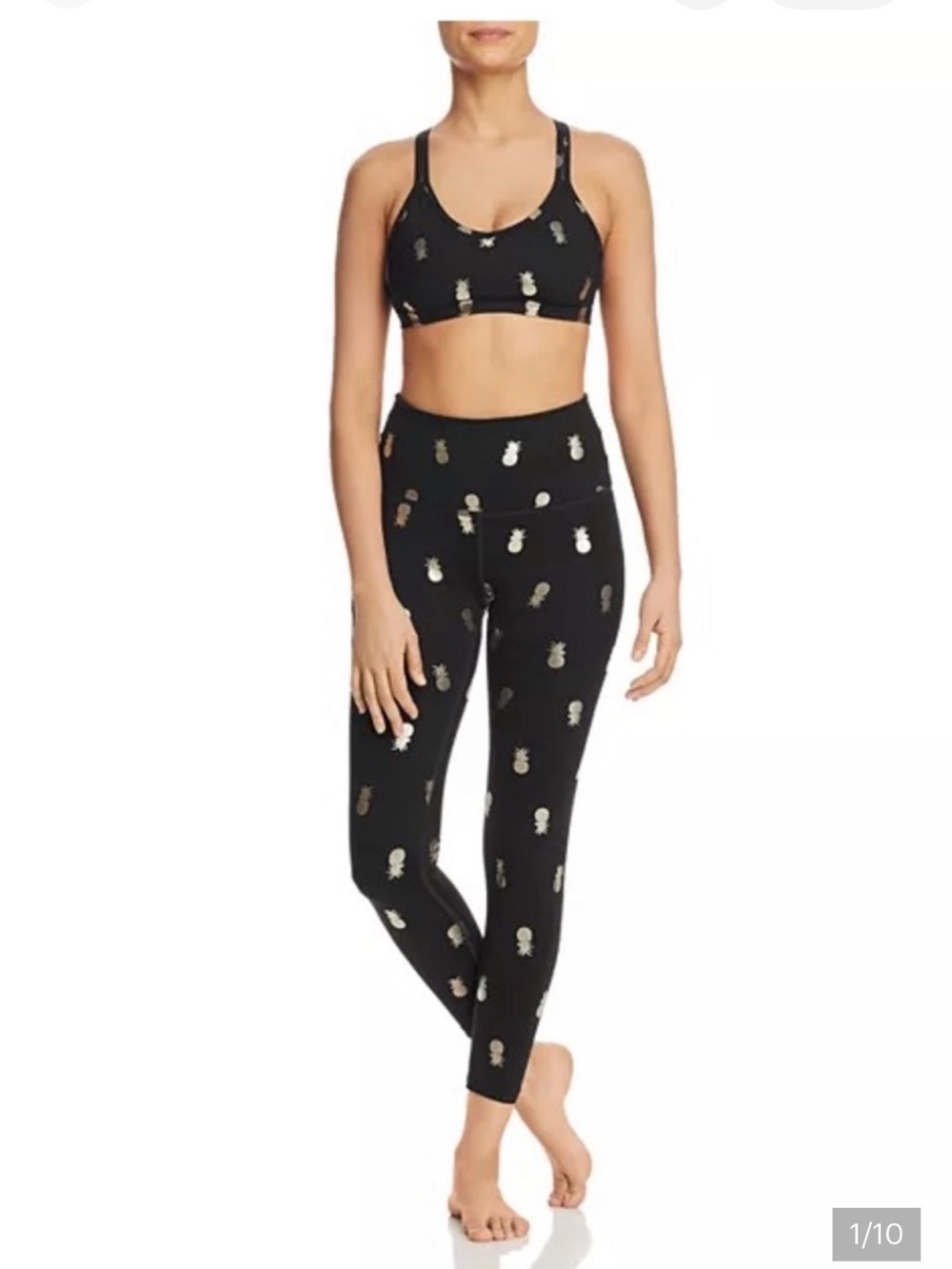 Beyond Yoga Black Leggings with Metallic Pineapple Print